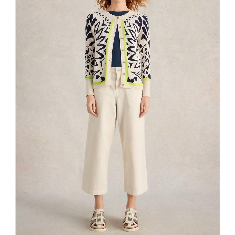 NEW WHITE STUFF lulu printed crew neck cardigan in ivory print - Picture 3 of 6